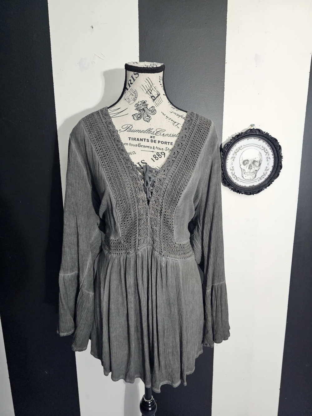 torrid Gray Crochet-Detail Long Sleeve Tunic